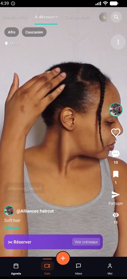 Feed vidéo CUTZ — découvrir des coiffeurs